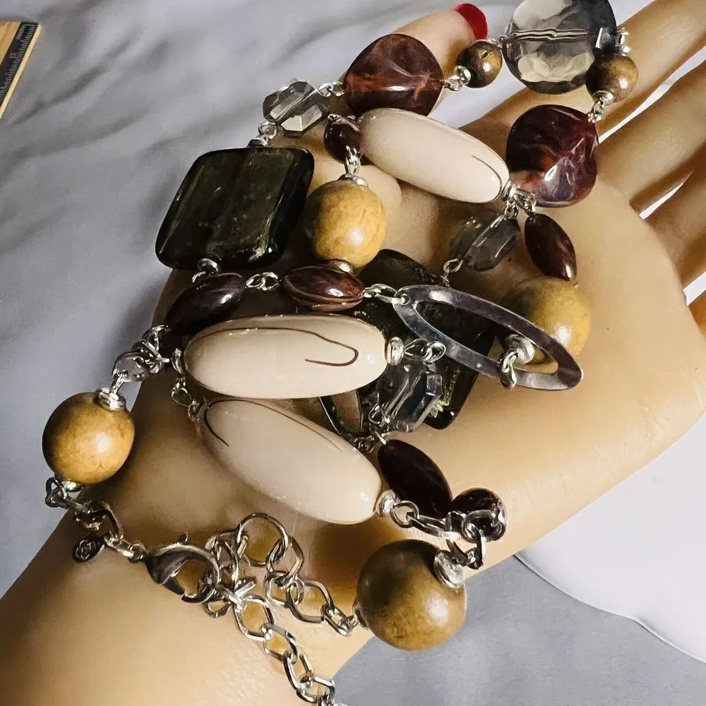 Premier Designs  SABLE 2 Strand Necklace Earth Tones Chunky Beads Glass Resin